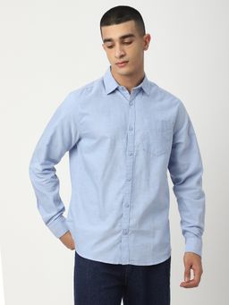 R&B - Men's Blue Solid Causal Shirt