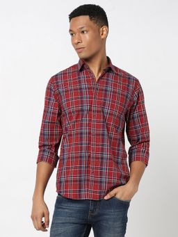 R&B - Men's Slim Fit Red Checked Shirt