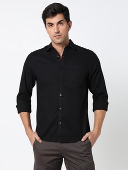R&B - Black Cotton Regular Fit Textured Men's Shirt
