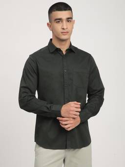 R&B - Men's Olive Solid Full Sleeves Shirt