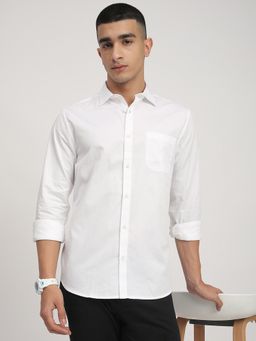 R&B - Men's White Solid Full Sleeves Shirt