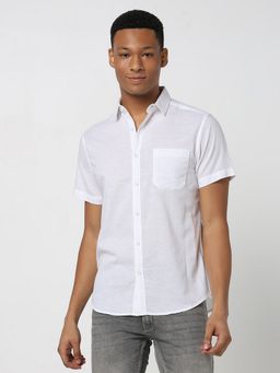 R&B - Men's White Solid Half Sleeves Shirt