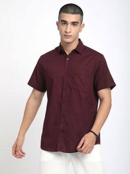 R&B - Purple Cotton Regular Fit Point Collar Solid Men's Shirt