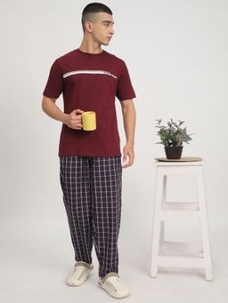 R&B - Navy Blue Polycotton Checks Track Pant