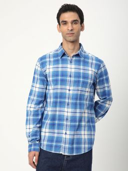 R&B - Men's Blue Checked Full Sleeves Shirt