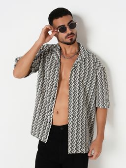 R&B - Men's Grey Geometric Half Sleeves Shirt