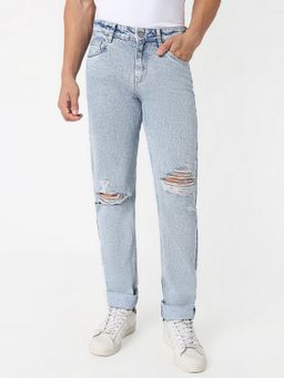 R&B - Cotton Regular Fit Mid-Rise Ripped Cuffed Men's Jeans