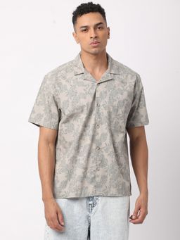 R&B - Men's Beige Floral Print Casual Shirt