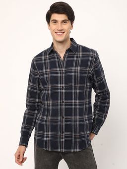 R&B - Men's Navy Blue Checked Full Sleeves Shirt