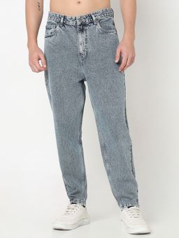 R&B - Cotton Loose Fit High-Rise Acid Wash Tapered Men's Jeans