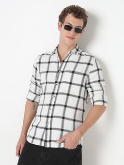 R&B - White Cotton Regular Fit Checked Full Sleeves Men's Shirt