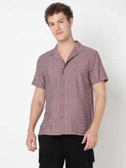 R&B - Men's Pink Geometric Casual Shirt