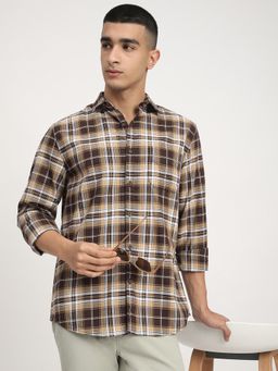R&B - Men's Brown Checked Full Sleeves Shirt
