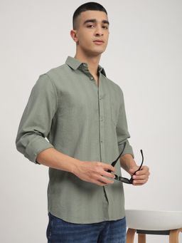 R&B - Grey Cotton Regular Fit Collar Textured Men's Shirt