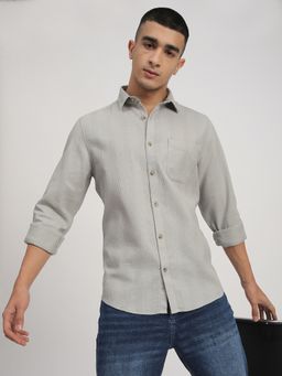 R&B - Grey Cotton Regular Fit Collar Textured Men's Shirt