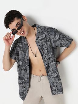 R&B - Grey Printed Men's Causal Shirt