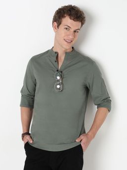R&B - Men's Green Solid Full Sleeves Shirt