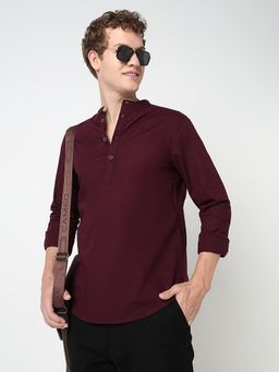 R&B - Men's Maroon Cotton Solid Shirt
