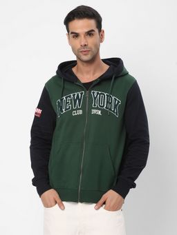 R&B - Men's Cotton Green Typography Hoodie