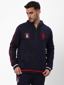 R&B - Men's Fleece Navy Blue Embroidered Hoodie