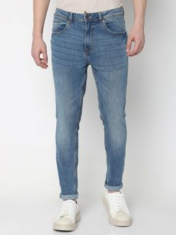 R&B - Cotton Skinny Fit Mid-Rise Solid Cuffed Men's Jeans
