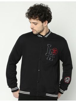 R&B - Men's Cotton Black Typography Collar Neck Jacket