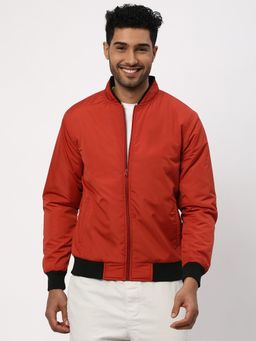 R&B - Men's Polyester Red Solid Collar Neck Jacket