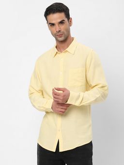 R&B - Men's Yellow Textured Casual Shirt