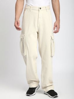 R&B - Cotton Loose Fit Mid-Rise Solid Cargo Men's Jeans