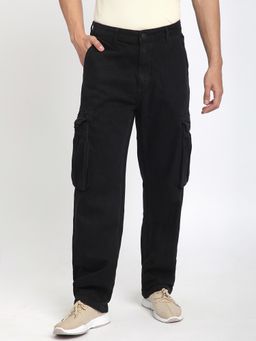 R&B - Cotton Loose Fit Mid-Rise Solid Cargo Men's Jeans