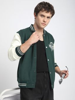 R&B - Men's Polycotton Green Embroidered Collar Neck Jacket