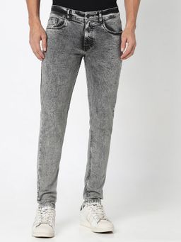 R&B - Cotton Skinny Fit Mid-Rise Acid Wash Men's Jeans
