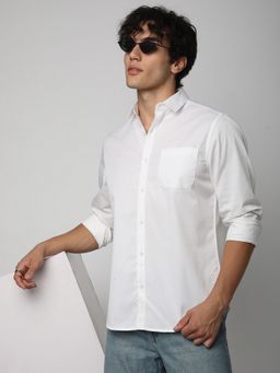 R&B - Men's White Solid Full Sleeves Shirt