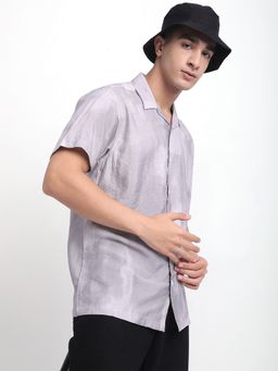 R&B - Men's Grey Solid Half Sleeves Casual Shirt