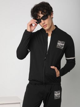R&B - Men's Polyester Black Graphic Collar Neck Jacket