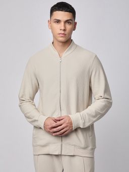 R&B - Men's Cotton Blend Beige Self Design Jacket