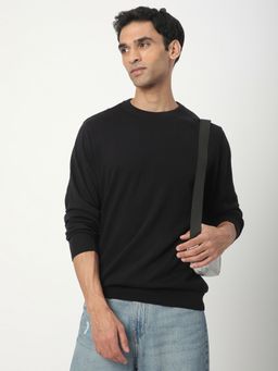 R&B - Black Crew Neck Solid Sweater