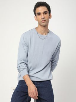 R&B - Blue Crew Neck Solid Sweater