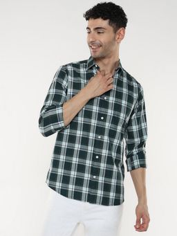 R&B - Black Cotton Regular Fit Spread Collar Checked Men's Shirt