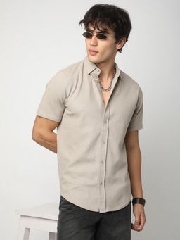 R&B - Beige Cotton Blend Regular Fit Solid Men's Shirt
