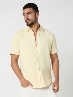 R&B - Yellow Polycotton Regular Fit Spread Collar Solid Men's Shirt