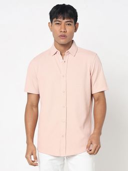 R&B - Pink Polycotton Regular Fit Spread Collar Solid Men's Shirt