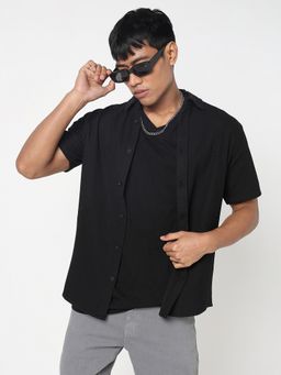 R&B - Black Polycotton Regular Fit Spread Collar Solid Men's Shirt