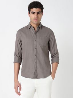 R&B - Grey Cotton Regular Fit Spread Collar Solid Men's Shirt