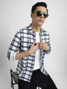 R&B - Black Cotton Regular Fit Point Collar Checked Full Sleeves Men's Shirt