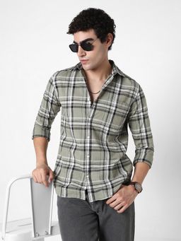 R&B - Green Cotton Regular Fit Spread Collar Checked Men's Shirt