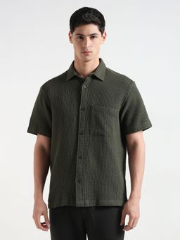 R&B - Olive Textured Men's Casual Shirt