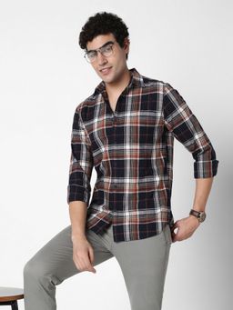 R&B - Navy Blue Polycotton Loose Fit Solid Textured Men's Shirt