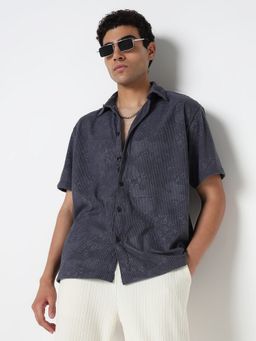 R&B - Grey Polycotton Loose Fit Solid Textured Men's Shirt