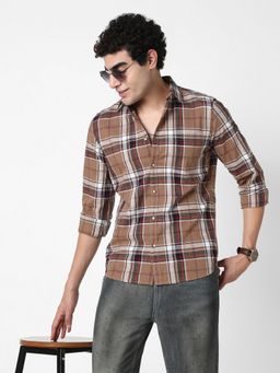 R&B - Brown Polycotton Loose Fit Solid Textured Men's Shirt